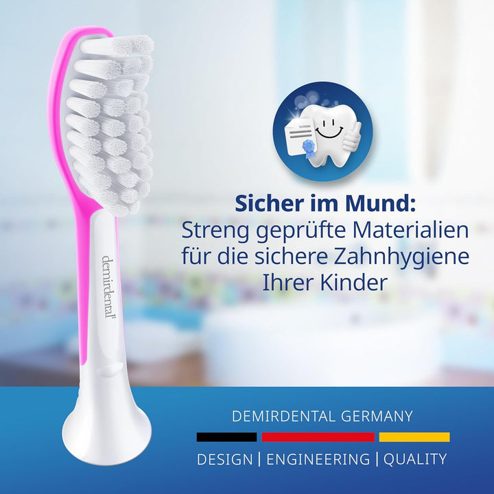 demirdental Kinder Ersatzbürsten passend für Philips Sonicare Kids, Bürstenköpfe ab 7 Jahre, entspri