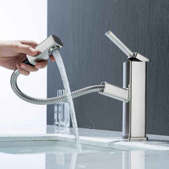 KAIYING Waschtischarmatur mit Herausziehbarer Spritze, Mischbatterie Waschbecken für Heisses und Kal