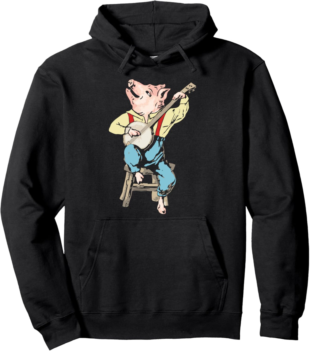 Banjo Pickin' Pig! Funny Vintage Bluegrass Festival Graphic Pullover Hoodie
