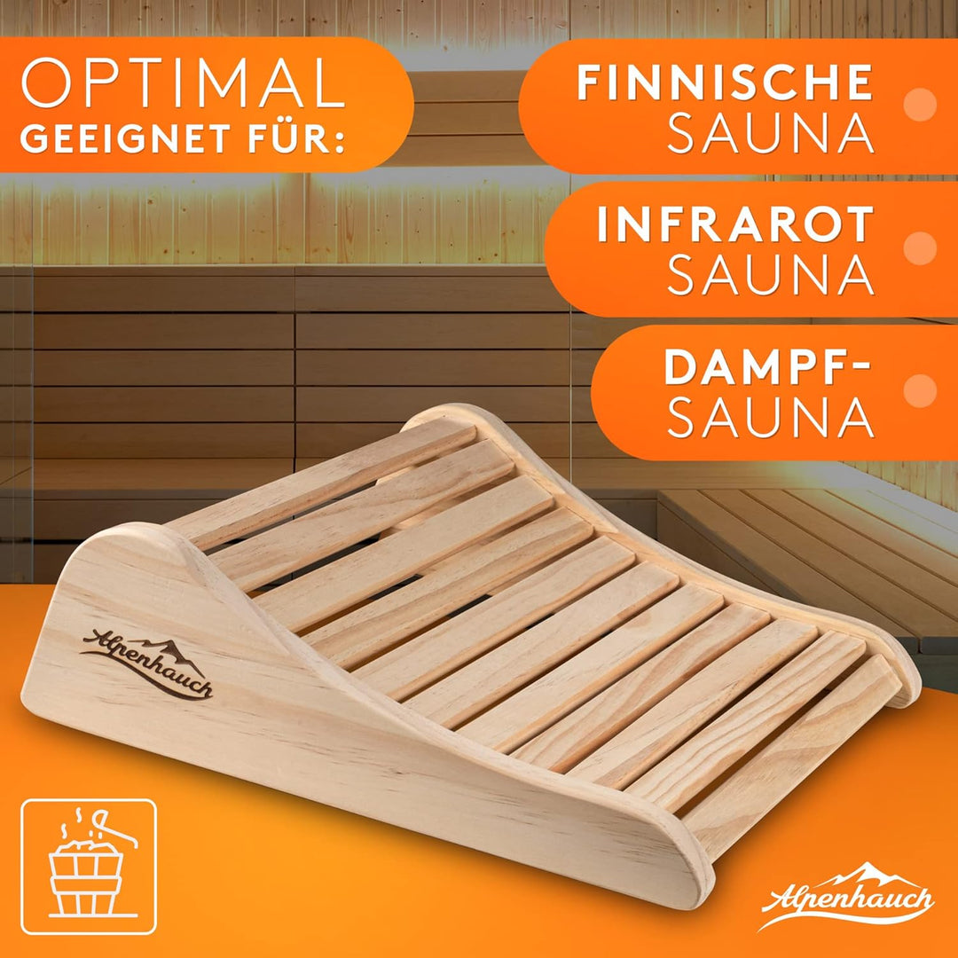 ALPENHAUCH Sauna Kopfstütze Holz [100% Naturholz] - Ergonomische Saunakopfstütze Holz - Edles Sauna