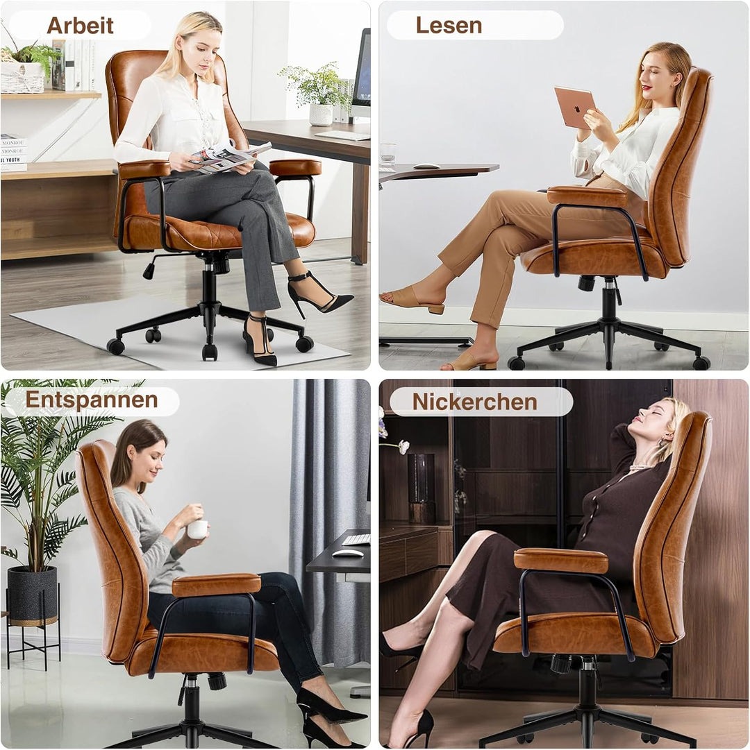Bürostuhl Ergonomisch, PU Leder Chefsessel, Schreibtischstuhl Computerstuhl mit Hoher Rückenlehne, G