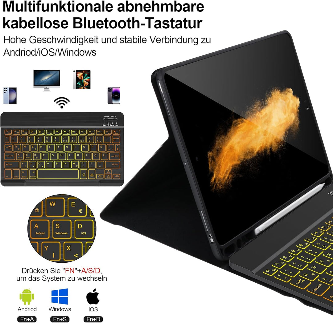 APHBZGE Tastatur Hülle für iPad 9/8/7. Generation 10,2 Zoll, abnehmbare Hülle mit Bluetooth-Tastatur