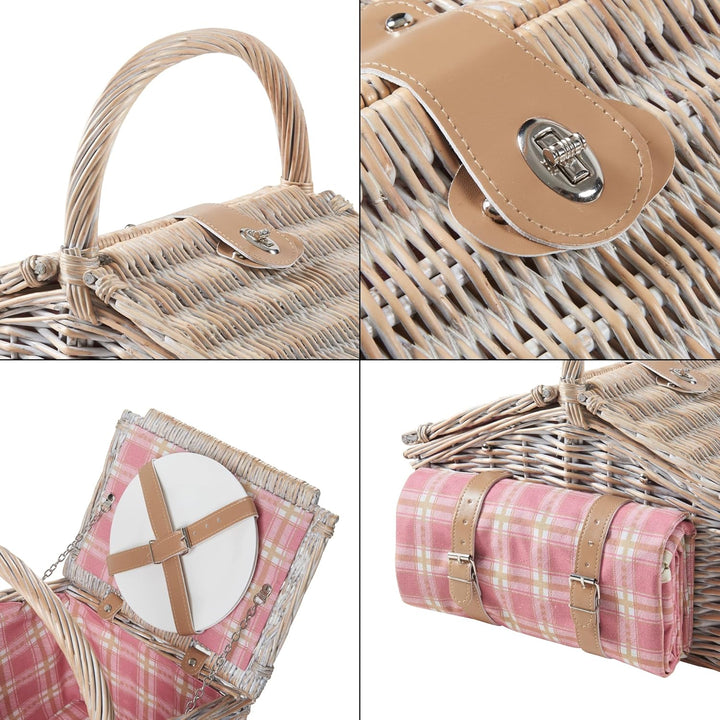 casa.pro Picknickkorb für 2 Personen Bucchianico Komplettset Weide Flechtkorb Picknick Set Geschirr