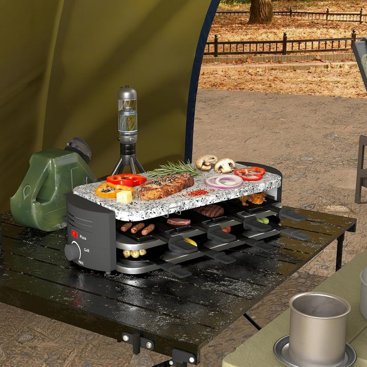 FIVMEN Raclette 8 Personen Raclette Grill 1600W mit 14 Pfännchen, Granitplatte & Antihaftplatte Elec