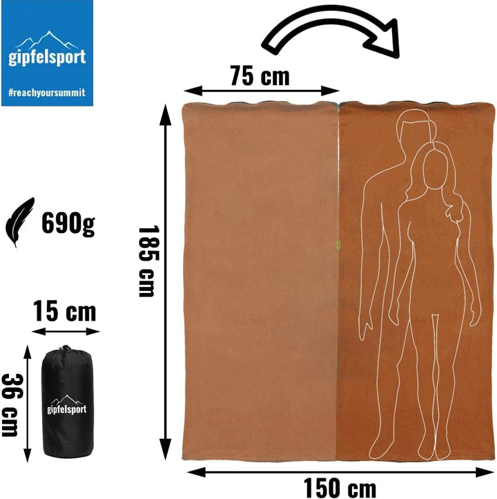 gipfelsport Mikrofaser Fleece Decke mit Schlafsackfunktion I Grösse 185 x 150cm, ca. 690 g I Microfa