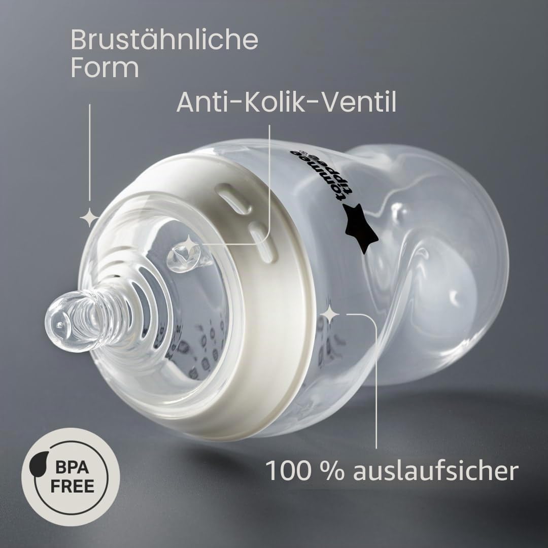 Tommee Tippee Closer to Nature Babyflaschen, Natürlich geformter Trinksauger mit Anti-Kolik-Ventil,