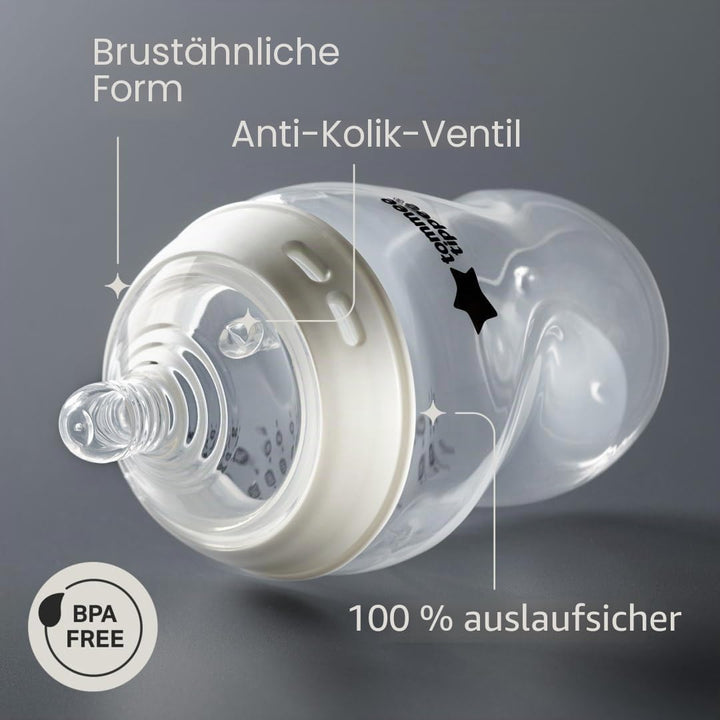 Tommee Tippee Closer to Nature Babyflaschen, Natürlich geformter Trinksauger mit Anti-Kolik-Ventil,