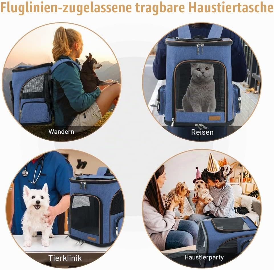 Lekesky Gross Katzenrucksack Hunderucksack für Katzen und Hunde bis 8-10kg, Erweiterbar Faltbare Hau