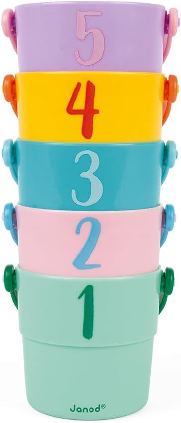 Janod - 5 Spieleimer für die Badewanne - Baby- und Kleinkindspielzeug - Handhabung und Geschicklichk