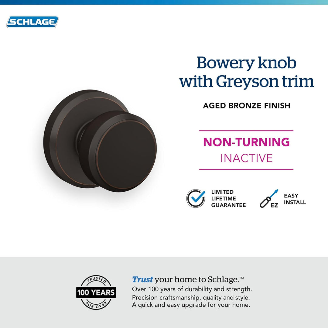 SCHLAGE Bowery Knauf mit Greyson Besatz Drehsicherung Antikbronze (F170 BWE 716 GSN) Bronzefarben Sc