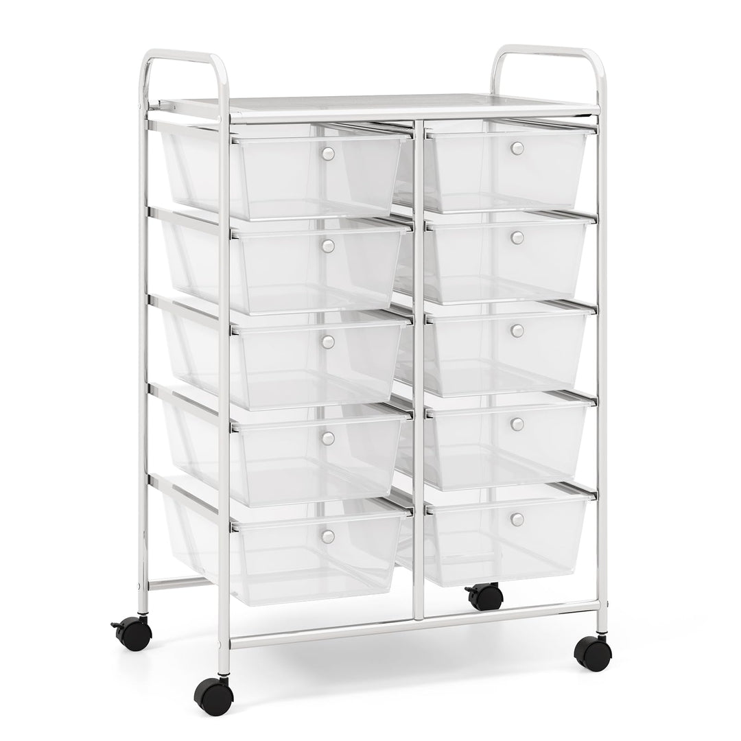 COSTWAY Rollwagen mit 10 stapelbaren Schubladen, Schubladenwagen Rollcontainer mit Metallgestell und
