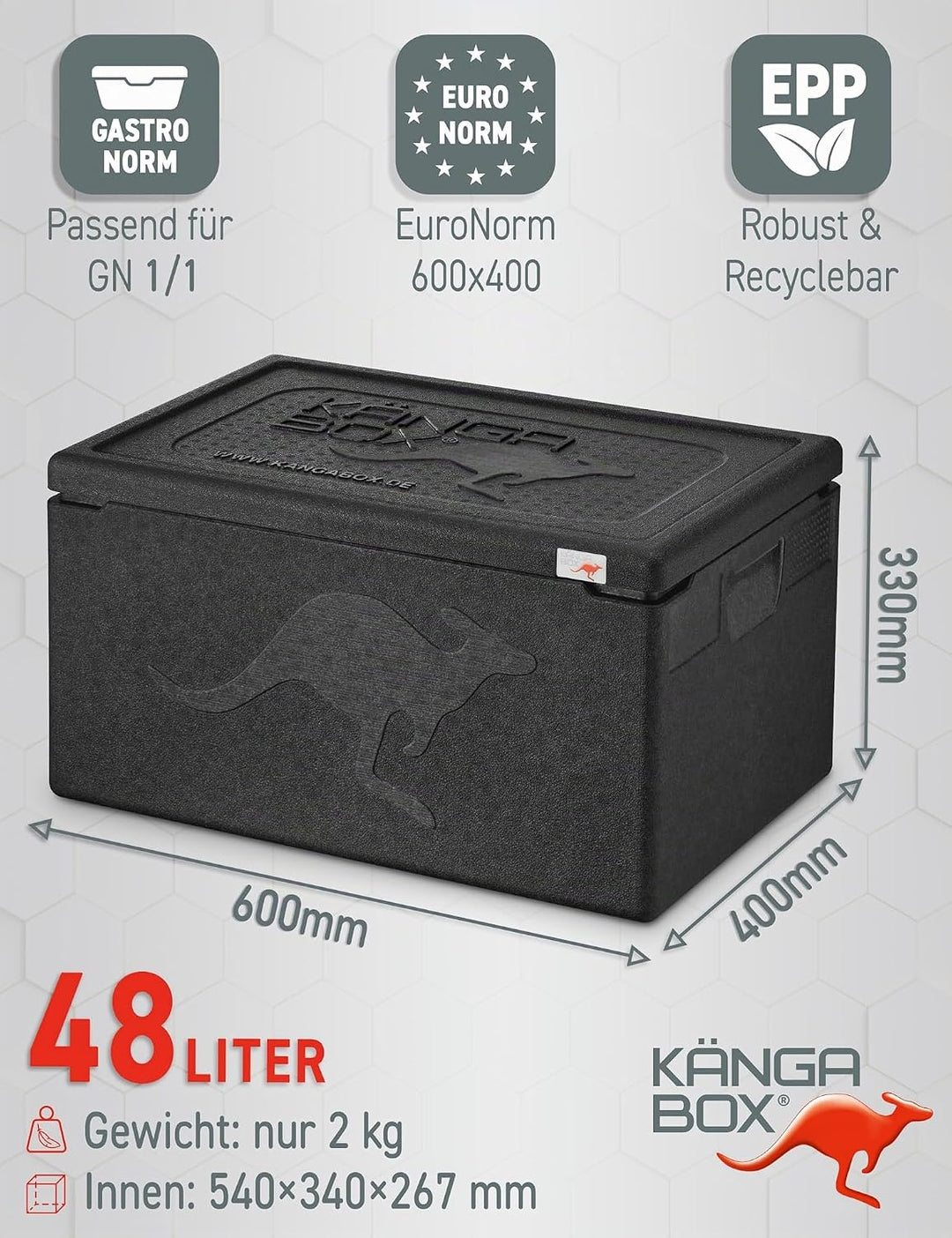 KÄNGABOX®Professional GN 1/1 – Die Thermobox für hygienische Sauberkeit. 48 Liiter EPP Isolierbox Sc
