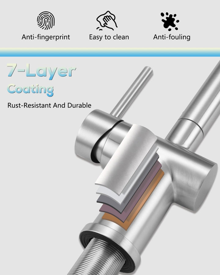 BONADE Wasserhahn Küche Ausziehbar, Hochdruck Küchenarmatur mit Brause 2 Strahlarten, 360° Drehbare