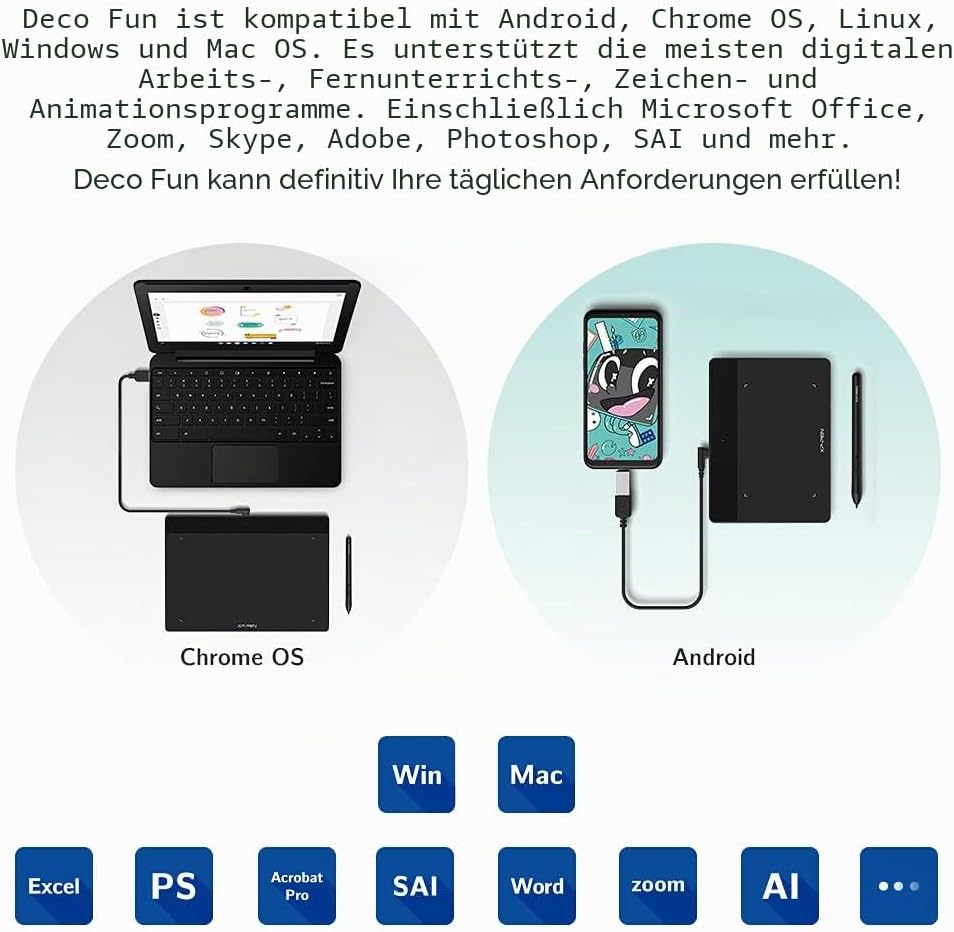 XP-PEN Deco Fun XS Zeichentablett, Grösse 4 x 3 Zoll, ideal für elektronische Signatur und Fernunter