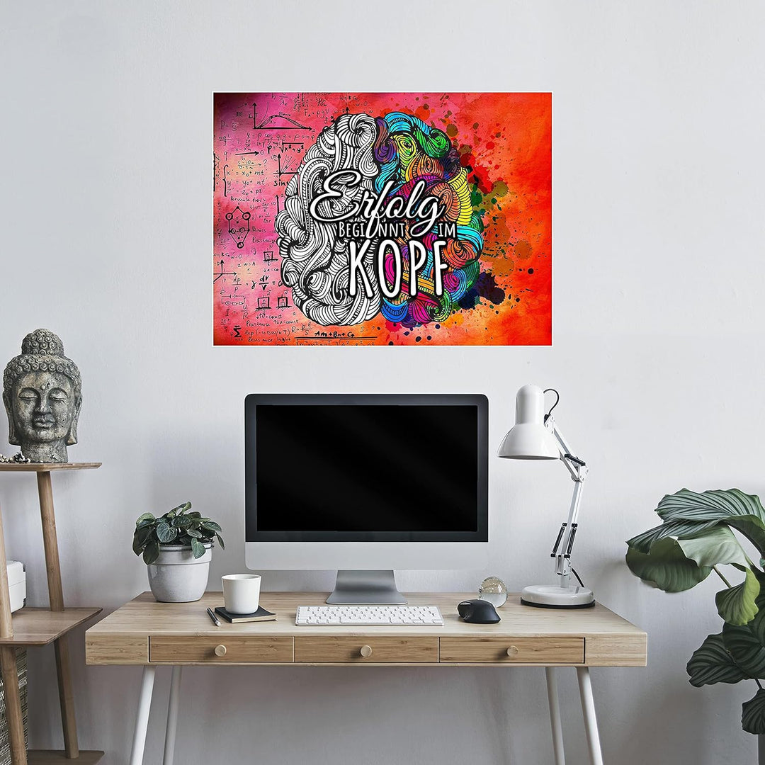 wandmotiv24 Poster als Wanddeko, Grösse 80x60cm, Erfolg beginnt im Kopf, Formeln, Moderne Wanddeko,