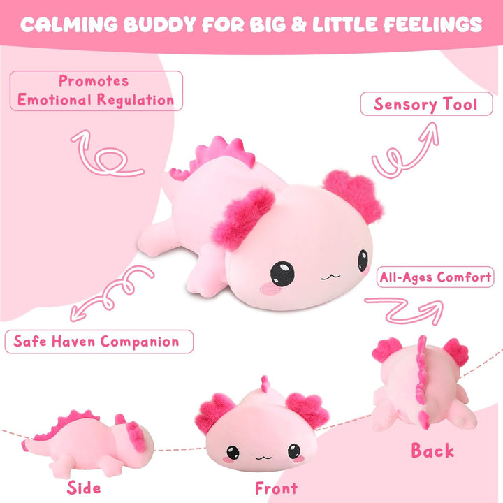 Xfrog Weighted Axolotl Plush, Grosses Stofftier Gegen Ängste, Rosa Axolotl-Stoffspielzeug, Süsse Uma