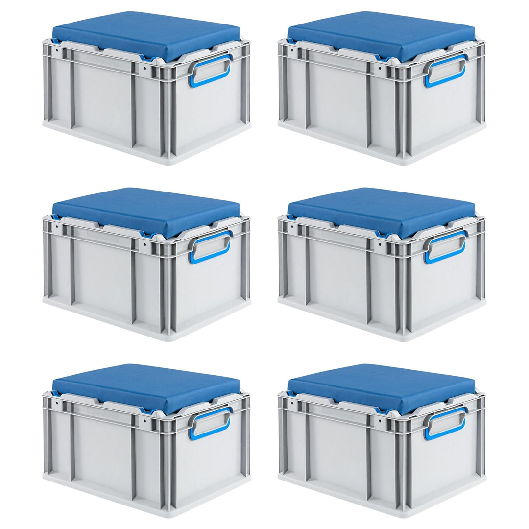 PROREGAL SparSet 6x Eurobox NextGen Seat Box Blau | HxBxT 26,5x30x40cm | 20 Liter | Griffe geschloss
