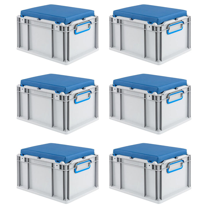 PROREGAL SparSet 6x Eurobox NextGen Seat Box Blau | HxBxT 26,5x30x40cm | 20 Liter | Griffe geschloss