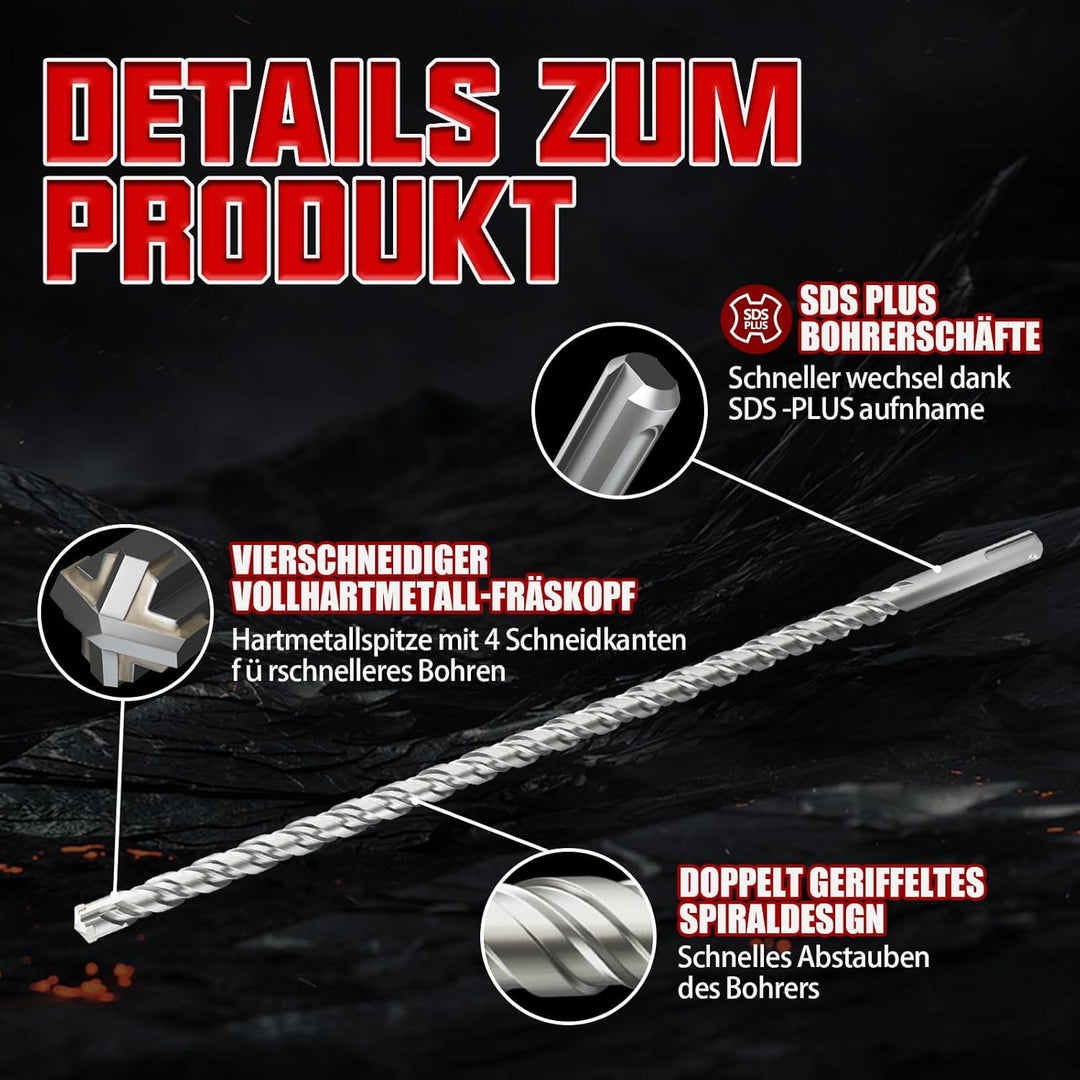 CSOOM SDS Plus Bohrer 10,14,22 (460mm), Professionell Betonbohrer，Ideal zum Bohren in Stein, Beton,