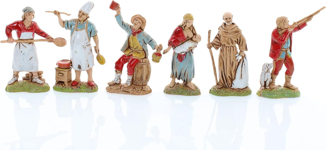 Moranduzzo Set 6 Neapolitanische Hirten für 6 cm Krippe Massstab 1:32 – MINI 6 – Unzerbrechliche Fig