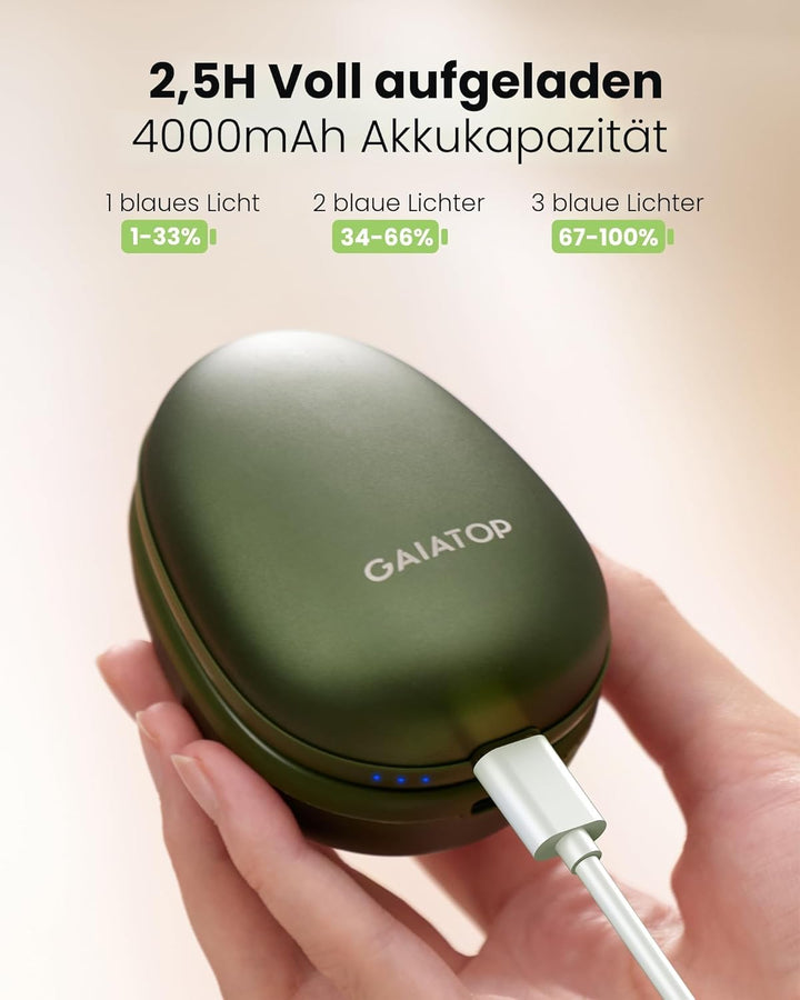 Gaiatop Handwärmer, 2er-Pack, 4000 mAh, elektrischer Handwärmer mit USB-Kabeln, wiederverwendbar, tr