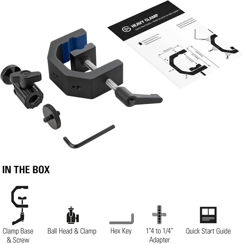 Elgato Heavy Clamp – Profi-Halterung mit Kugelgelenkkopf und Vier ¼-Gewinden, ultrasicher und robust