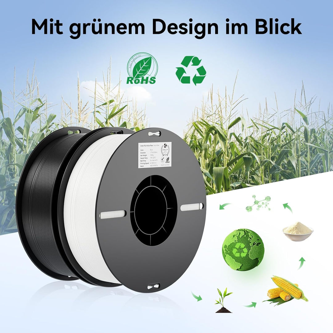 Creality Ender PLA Filament 1,75mm 2 Packs für 3D-Drucker, 2 x 1kg Spule 3D Druck Filament, Massgena