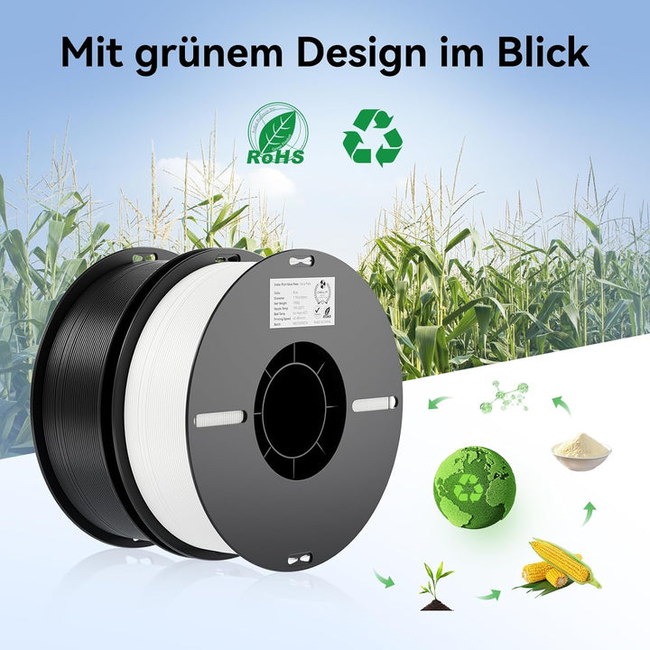 Creality Ender PLA Filament 12er-Pack 1,75mm – Je 2× Schwarz, Weiss, Grau, Blau, Rot, Gelb – Für 3D-