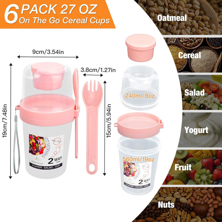 6 Stück Müslibecher to Go mit Löffel, 800ml Jogurtbecher für Unterwegs Overnight Oats Gläser, Bpa-Fr