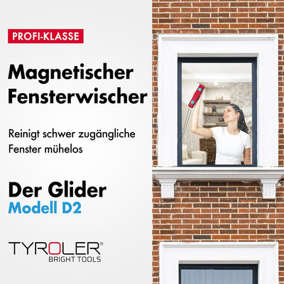 Tyroler Bright Tools Fensterreiniger Glider D-2 Magnetischer Fensterreiniger für doppelt verglaste F