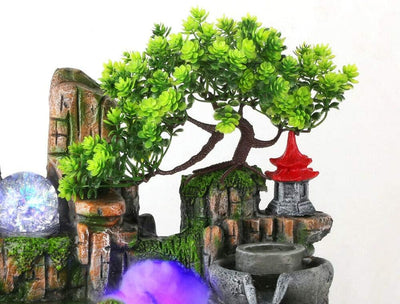 Zimmerbrunnen Feng Shui Brunnen Springbrunnen Steingarten Aquarium mit LED Kristallkugel und Zerstäu