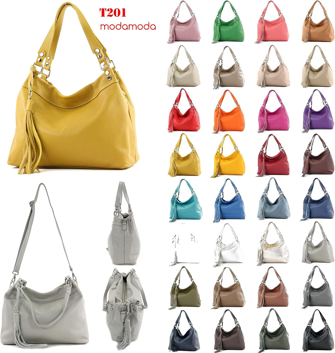 modamoda de T201 Damen Leder Schultertasche Handtasche, handmade in Italy Camel, Camel