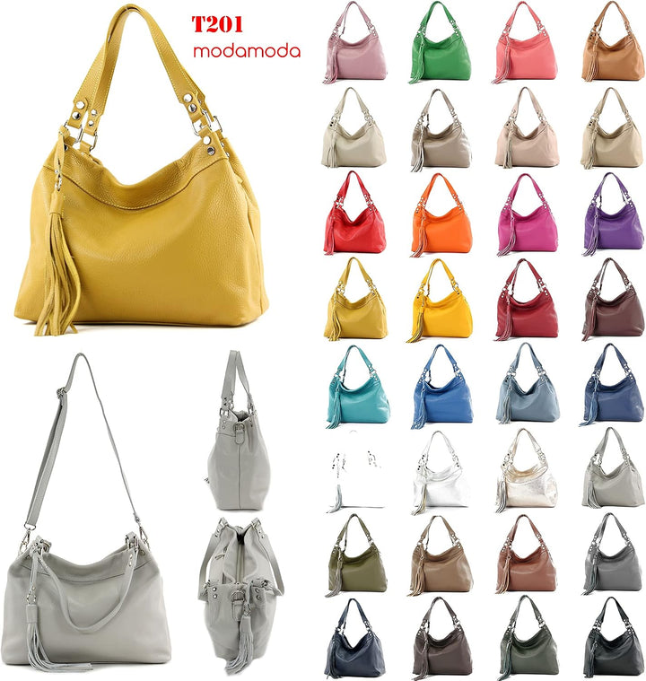 modamoda de T201 Damen Leder Schultertasche Handtasche, handmade in Italy Camel, Camel