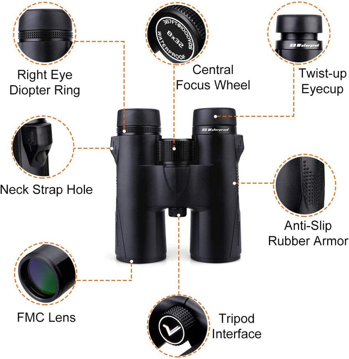 Svbony SV47 Fernglas, 8x32 Kompaktfernglas Wasserdichtes Nebelsicheres FMC-Objektiv Bak4-Prisma mit