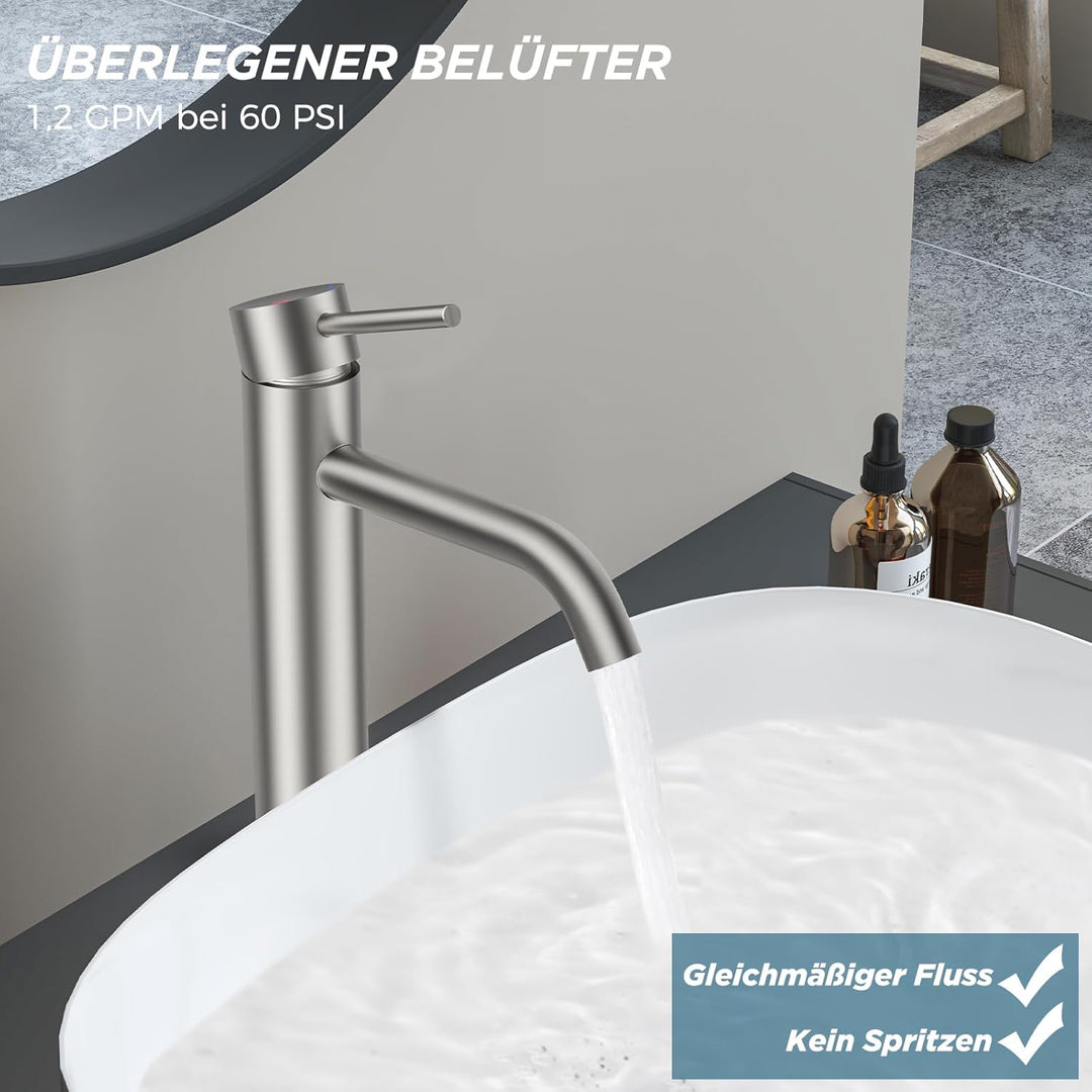 FORIOUS Wasserhahn Bad, Hoch Waschtischarmatur Waschbecken Armaturen in Spotresist Gebürstetes Nicke