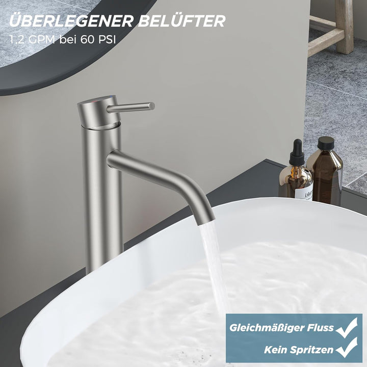 FORIOUS Wasserhahn Bad, Hoch Waschtischarmatur Waschbecken Armaturen in Spotresist Gebürstetes Nicke