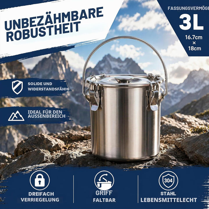 iPlusmile 3L Luftdichter Edelstahl Küche Lebensmittelbehälter für Getreide, Reis, Milch - Mehlbehält