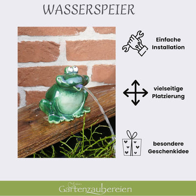 Storm's Gartenzaubereien Wasserspeier Frosch mit Pumpe 230V 12cm aus Keramik für Miniteiche - Balkon