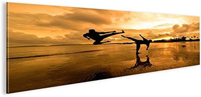 islandburner Bild Bilder auf Leinwand Kung Fu am Strand Kampfsport Panorama XXL Poster Leinwandbild