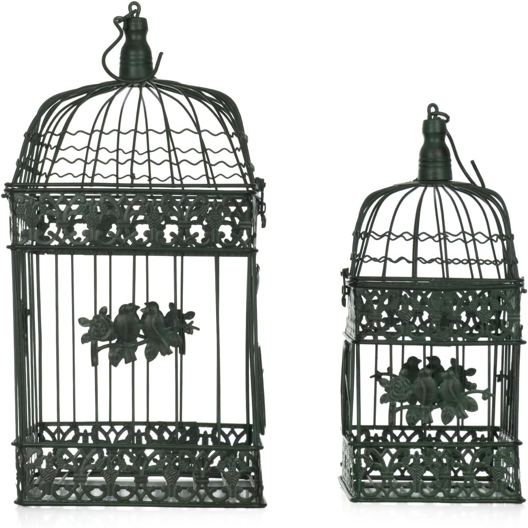 Moritz 2er Set Dekokäfige Metall altgrün Vintage Vogelkäfig Hängedeko Shabby Chic Garten Deko Käfige