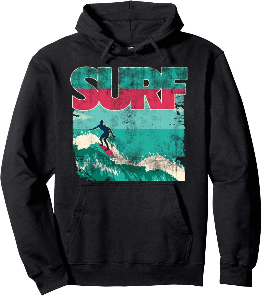 Vintage Surfboarding Retro Art Design Pullover Hoodie