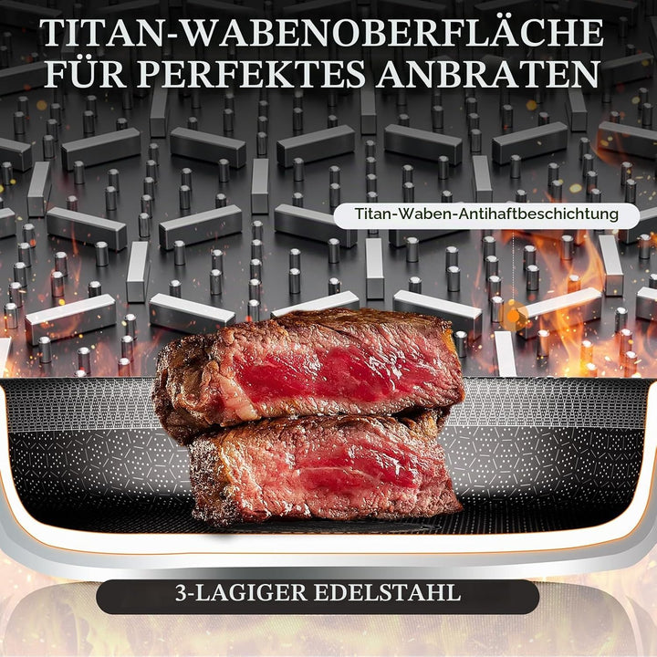 JEETEE Tri-Ply Edelstahl Topfset 18 Pcs, Kochtopf Set Antihaft mit abnehmbarem Griff, Hybrid Töpfe S