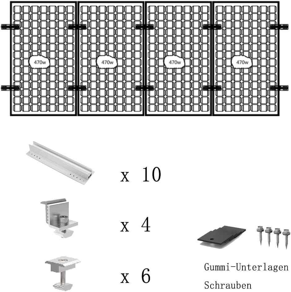 Solarmodul Halterung, Solarpanel Alu Befestigungssystem Trapezblech Photovoltaik Befestigungsschiene