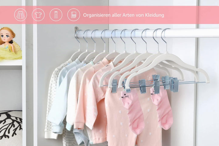 ManGotree 30cm Baby-Samtbügel mit Beweglichen Clips, rutschfeste Kinder-Kleiderbügel, Ultradünne Pla