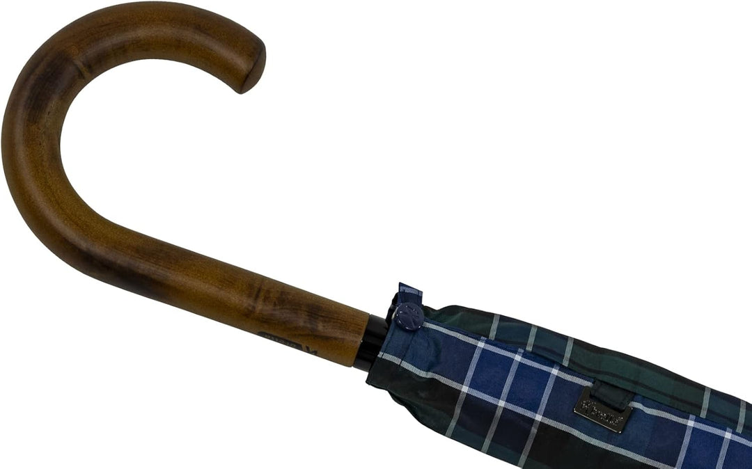 iX-brella Herren-Stockschirm Automatik mit Echtholz-Rundhakengriff - Karo blau-grün Check Blue-green