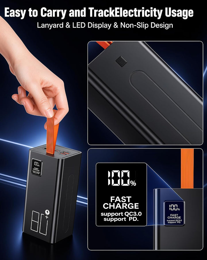 2026 grosse Powerbank 90000mAh, Power Bank 30W PD USB-C Schnellladefunktion, Externer Akku mit LED-A