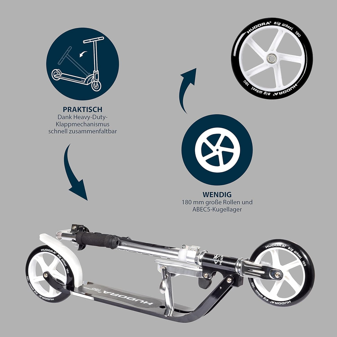 HUDORA BigWheel 180 Scooter - Tretroller für Kinder und Erwachsene - Roller ab 6 Jahre - Cityroller