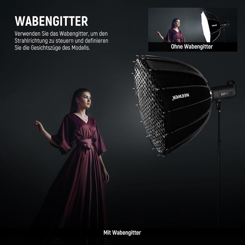 NEEWER 35,4"/90cm Softbox Parabolic Bowens Mount, Schnellwechsel mit Diffusoren/Gitter/Tasche für Vi