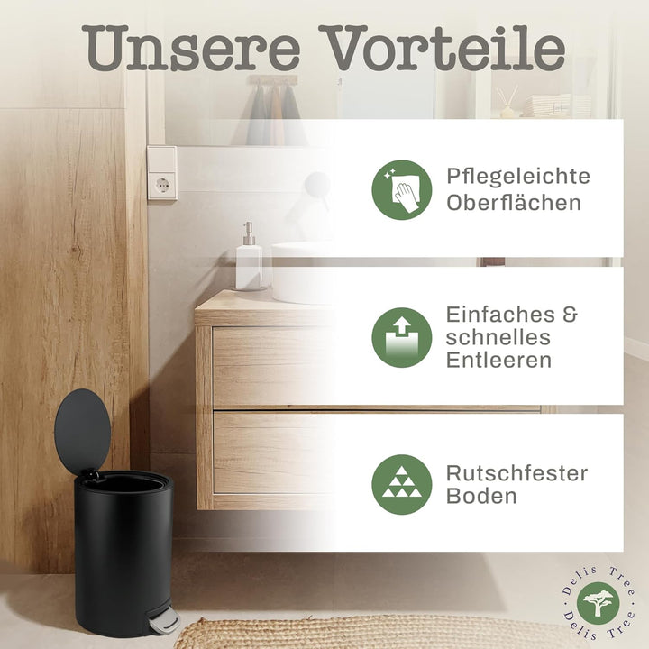 Mülleimer 5L, Tretmülleimer mit edlem Design & Softclose, Anti-Geruch Abfalleimer, für Bad Badezimme