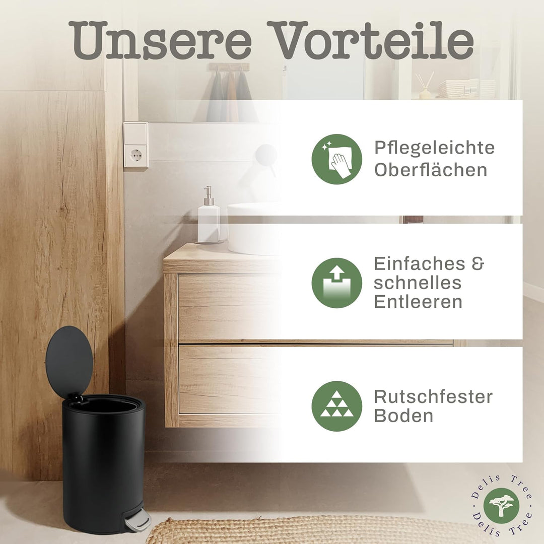 Mülleimer 5L, Tretmülleimer mit edlem Design & Softclose, Anti-Geruch Abfalleimer, für Bad Badezimme